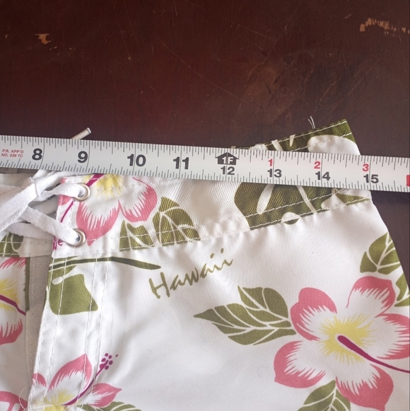 Vintage Hawaian Floral Monstera Leaf Print Lace Tie Up Velcro Close Board Shorts - Picture 5 of 6